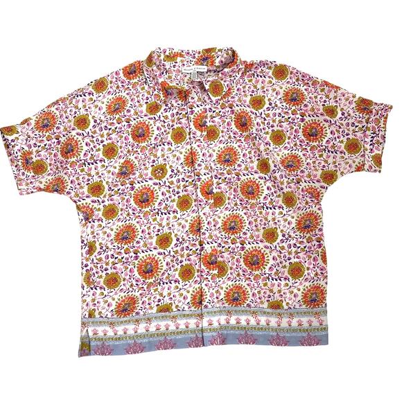 Anthropologie MAISON d’Amélie Button-Down Short-Sleeve Floral Blouse Size XS - Picture 2 of 4